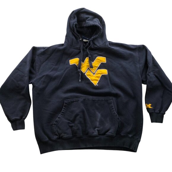 West Virginia University Mens Hoodie Sweatshirt Large Navy Blue Pullover Varsity - Picture 1 of 14